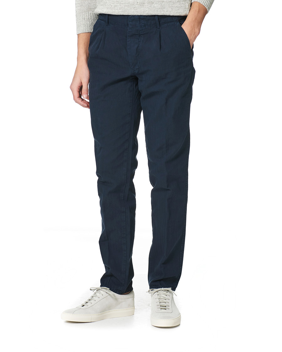 Heren | Broeken | Incotex | Tapered Fit Cotton Trousers Navy