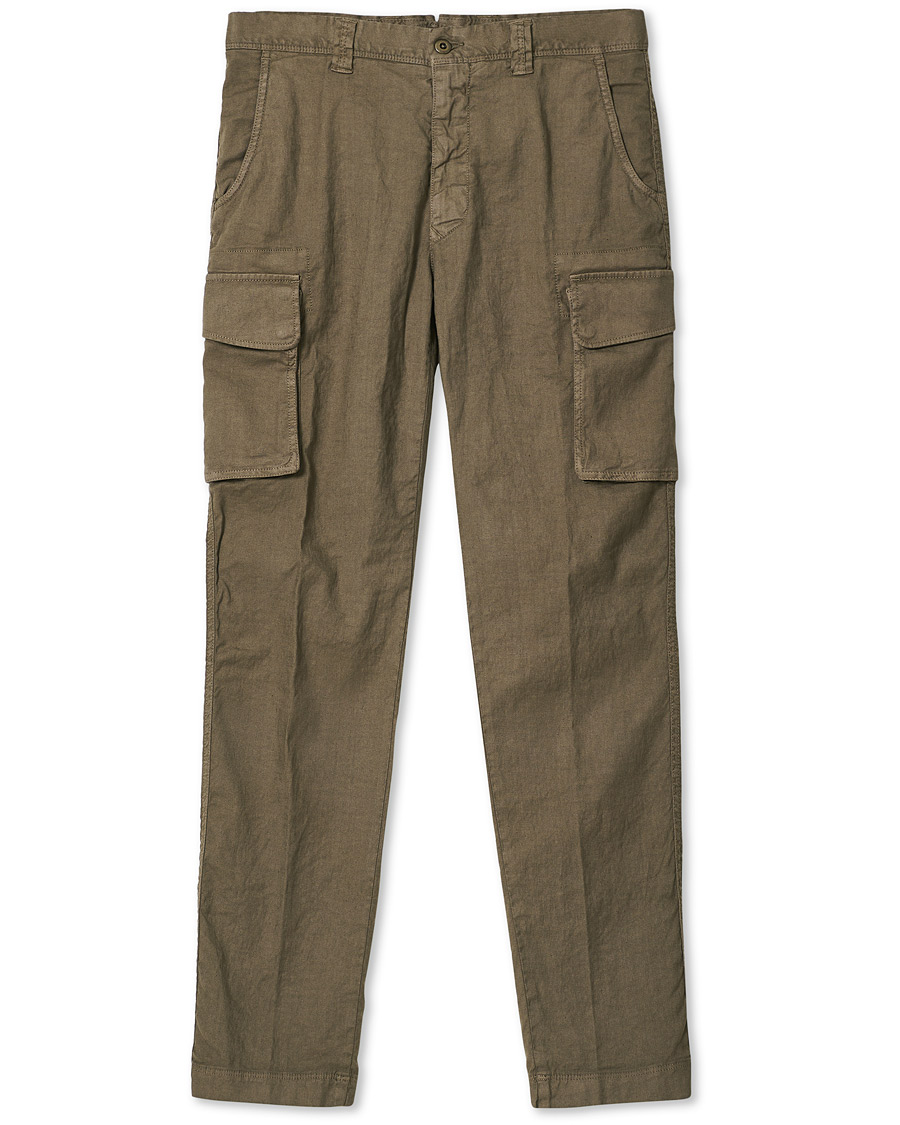 Heren | Broeken | Incotex | Tapered Fit Linen Cargo Pants Military