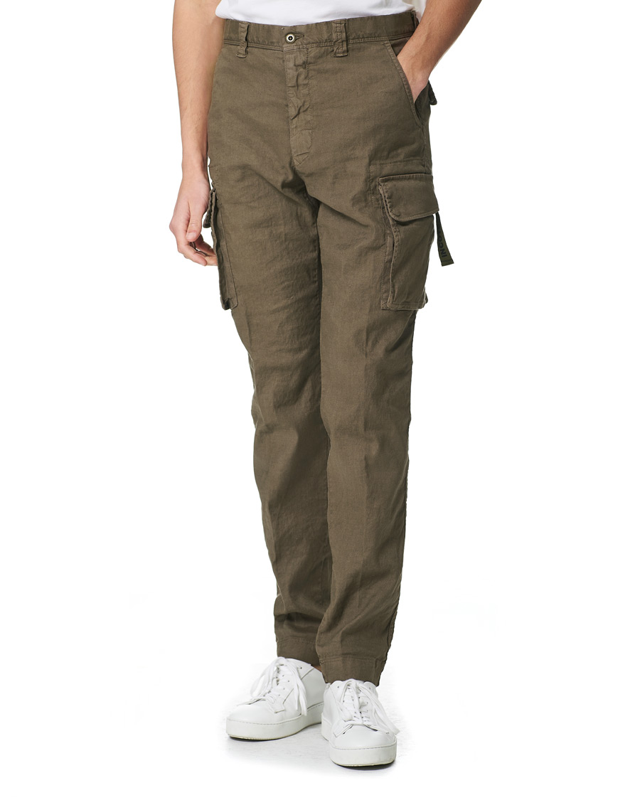 Heren | Broeken | Incotex | Tapered Fit Linen Cargo Pants Military