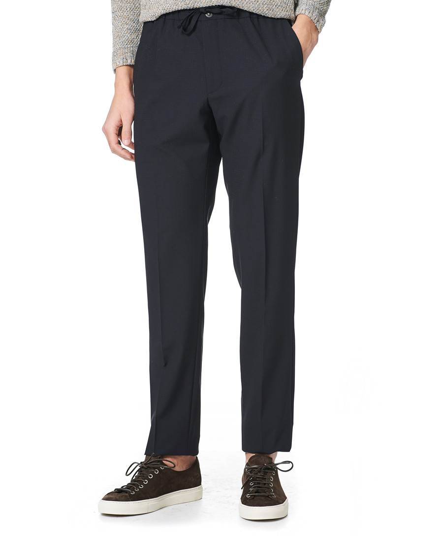 Heren | Broeken | Incotex | Loose Fit Wool Ripstop Trousers Navy