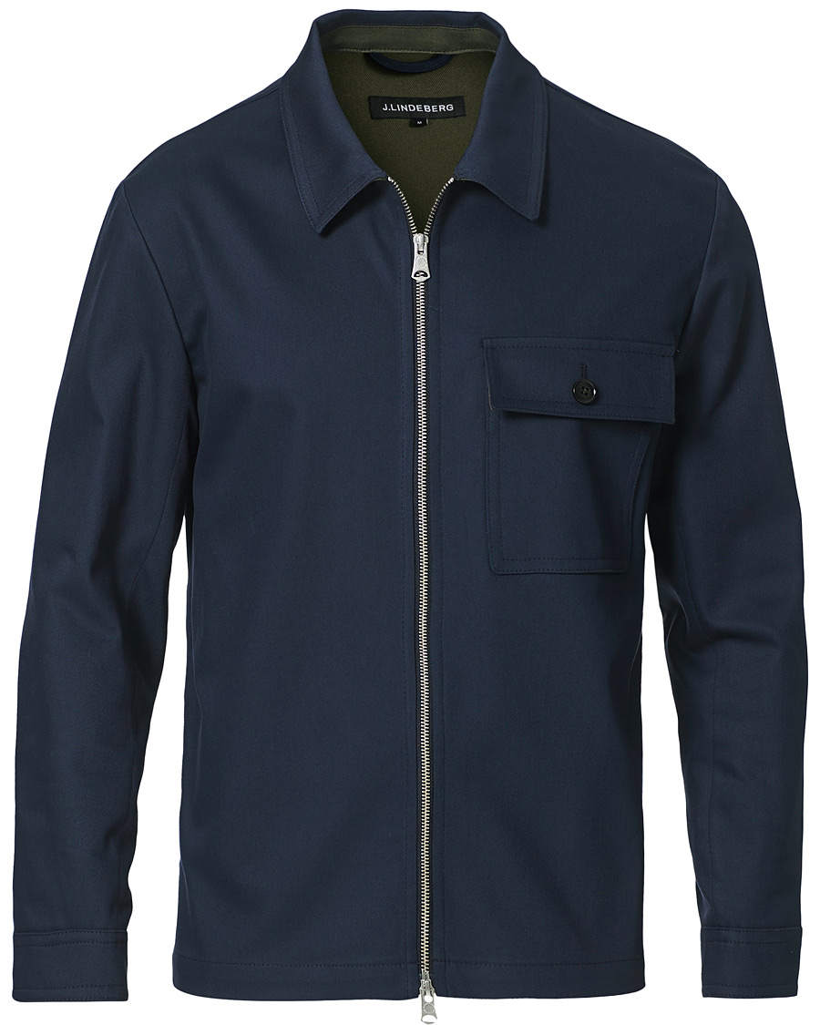 Heren | Overhemden | J.Lindeberg | Jason Cotton Stretch Zip Overshirt Navy