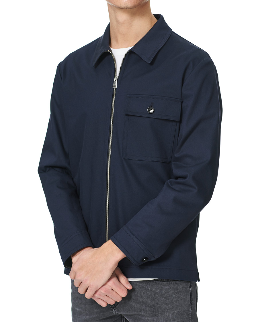Heren | Overhemden | J.Lindeberg | Jason Cotton Stretch Zip Overshirt Navy