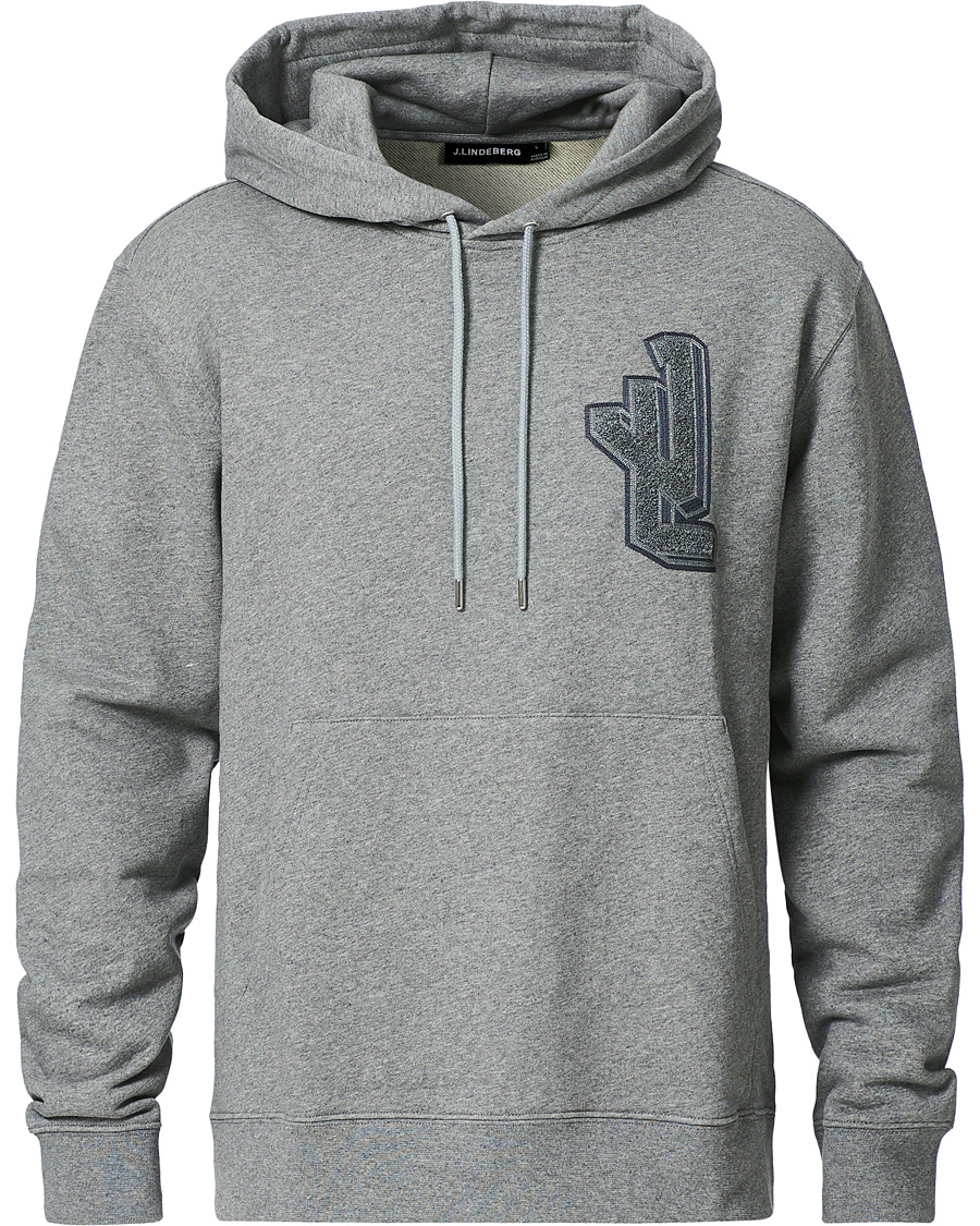 Heren | Truien | J.Lindeberg | Tony Patch Hoodie Mid Grey Melange