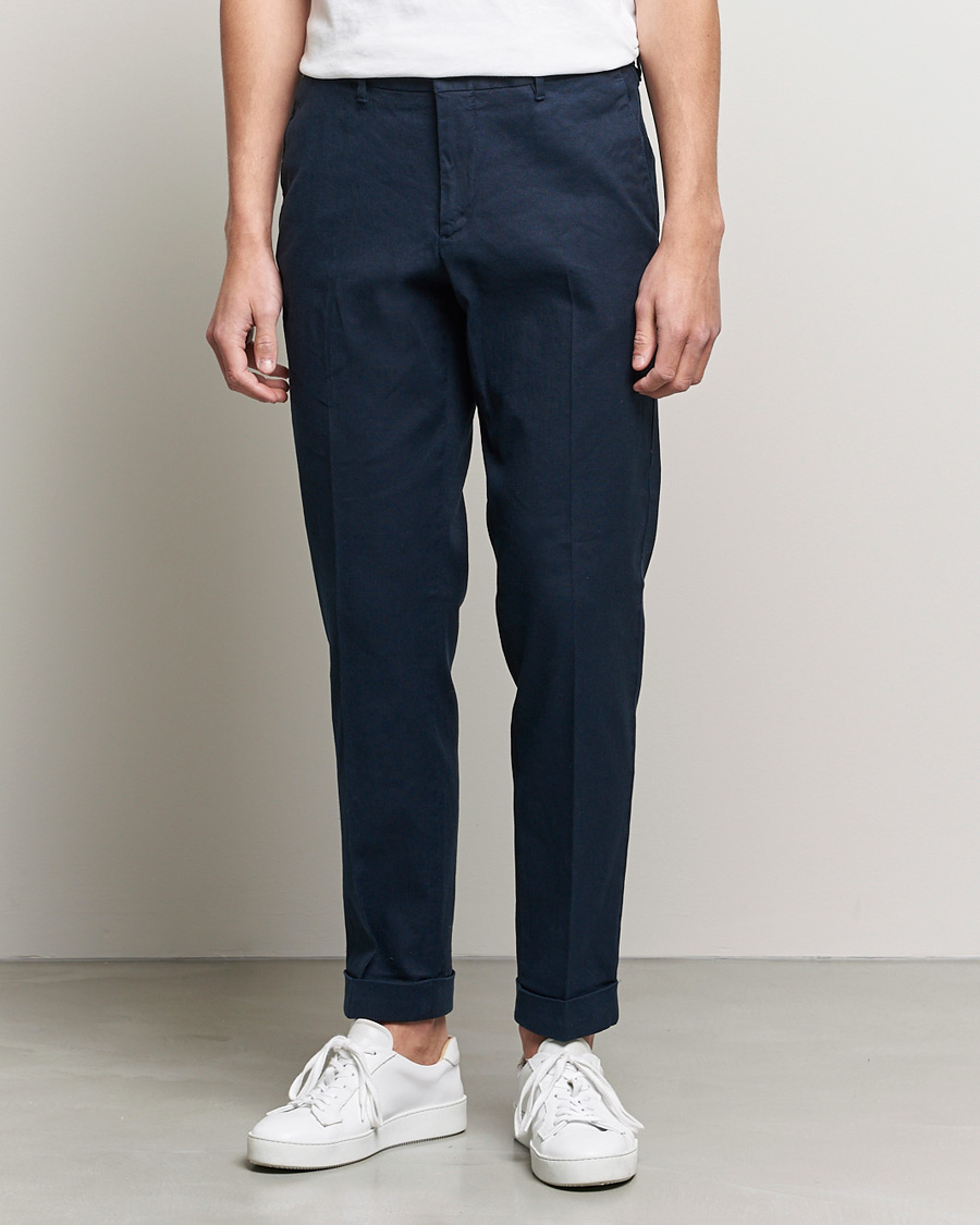 Heren | Broeken | J.Lindeberg | Grant Stretch Cotton/Linen Trousers Navy