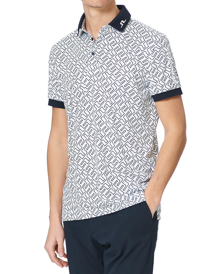 Heren | Polo's | J.Lindeberg | Tour Tech Reg Fit Print Polo JL Navy Bridge Monogram
