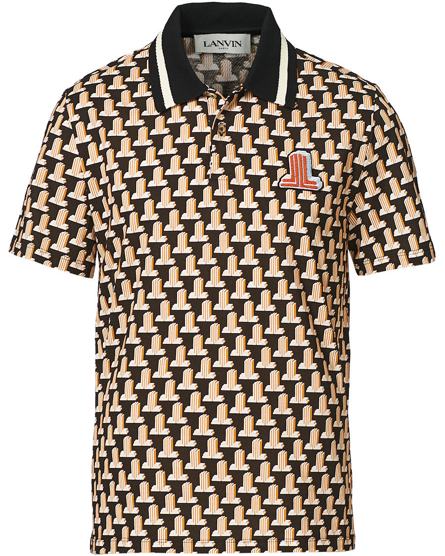 Heren | Polo's | Lanvin | Knitted Jacquard Short Sleeve Polo Brown/Ecru