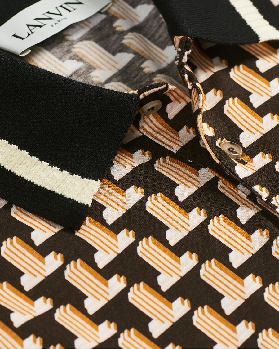 Heren | Polo's | Lanvin | Knitted Jacquard Short Sleeve Polo Brown/Ecru