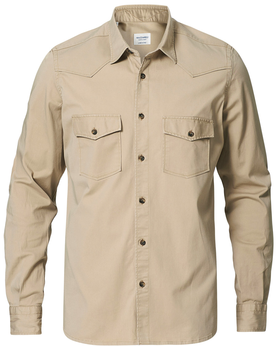Heren | Overhemden | Mazzarelli | Texana Cotton Overshirt Beige