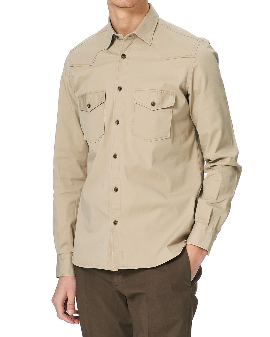 Heren | Overhemden | Mazzarelli | Texana Cotton Overshirt Beige