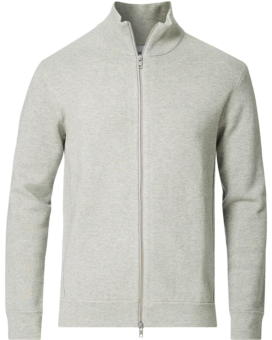 Heren | Truien | NN07 | Luis Knitted Full-Zip Sweater Light Grey Melange
