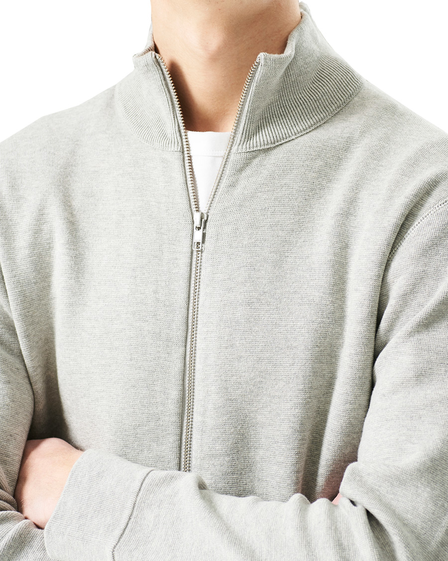 Heren | Truien | NN07 | Luis Knitted Full-Zip Sweater Light Grey Melange