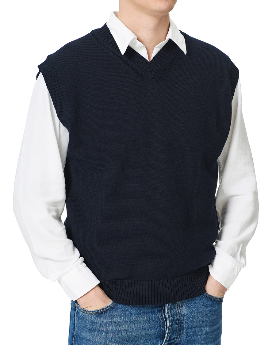 Heren | Truien | NN07 | Cotton Knitted V-Neck Vest Navy