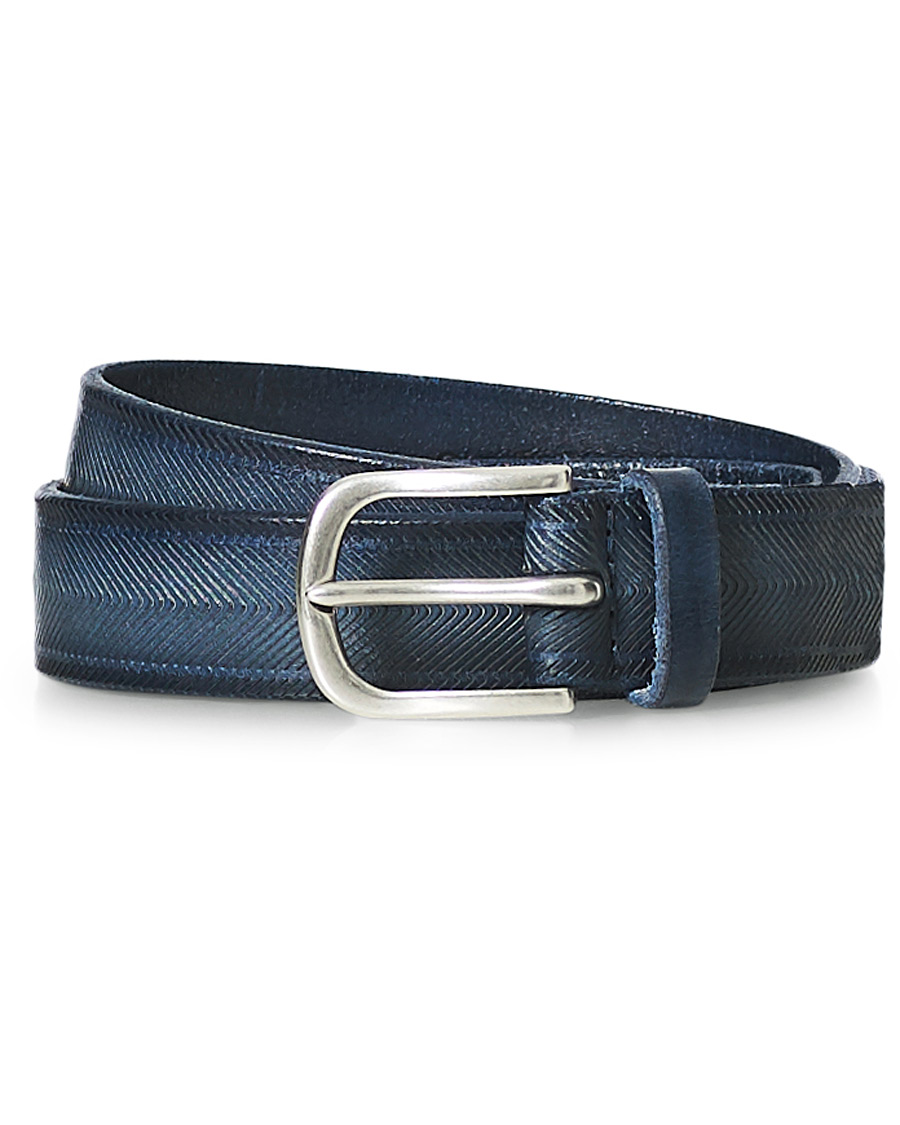Heren | Orciani Herringbone Leather Belt 3,5 cm Denim Blue | Orciani | Herringbone Leather Belt 3,5 cm Denim Blue
