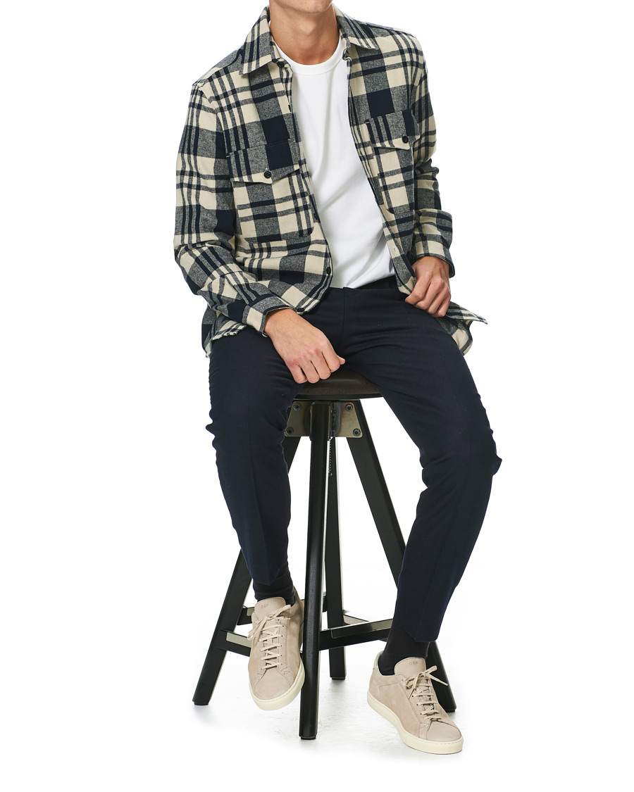 Heren | Overhemden | A Day's March | Cardiff Checked Flannel Shirt Off White/Navy