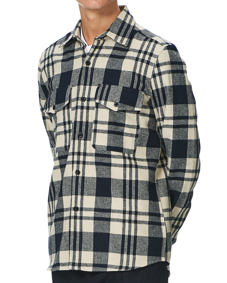 Heren | Overhemden | A Day's March | Cardiff Checked Flannel Shirt Off White/Navy