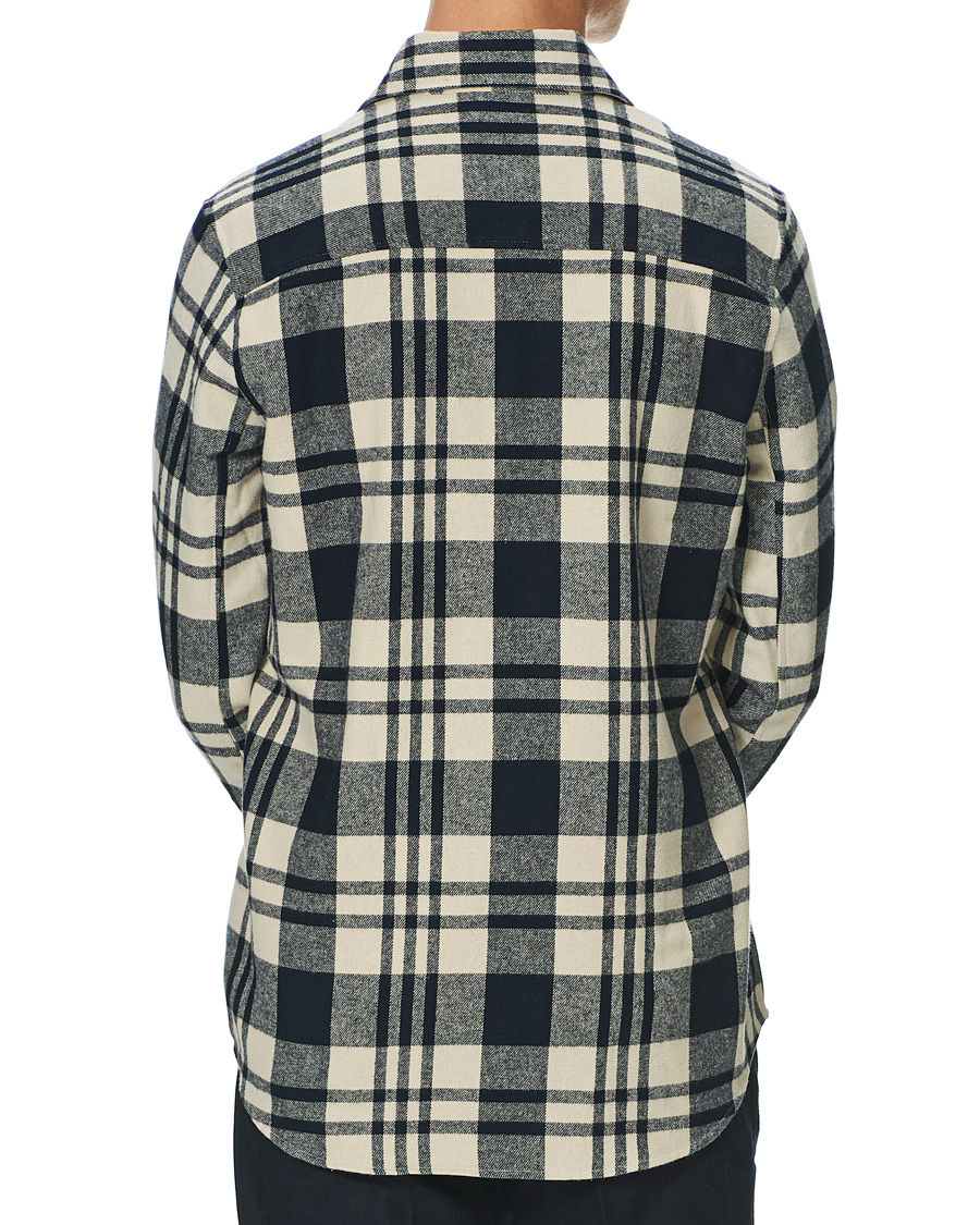 Heren | Overhemden | A Day's March | Cardiff Checked Flannel Shirt Off White/Navy
