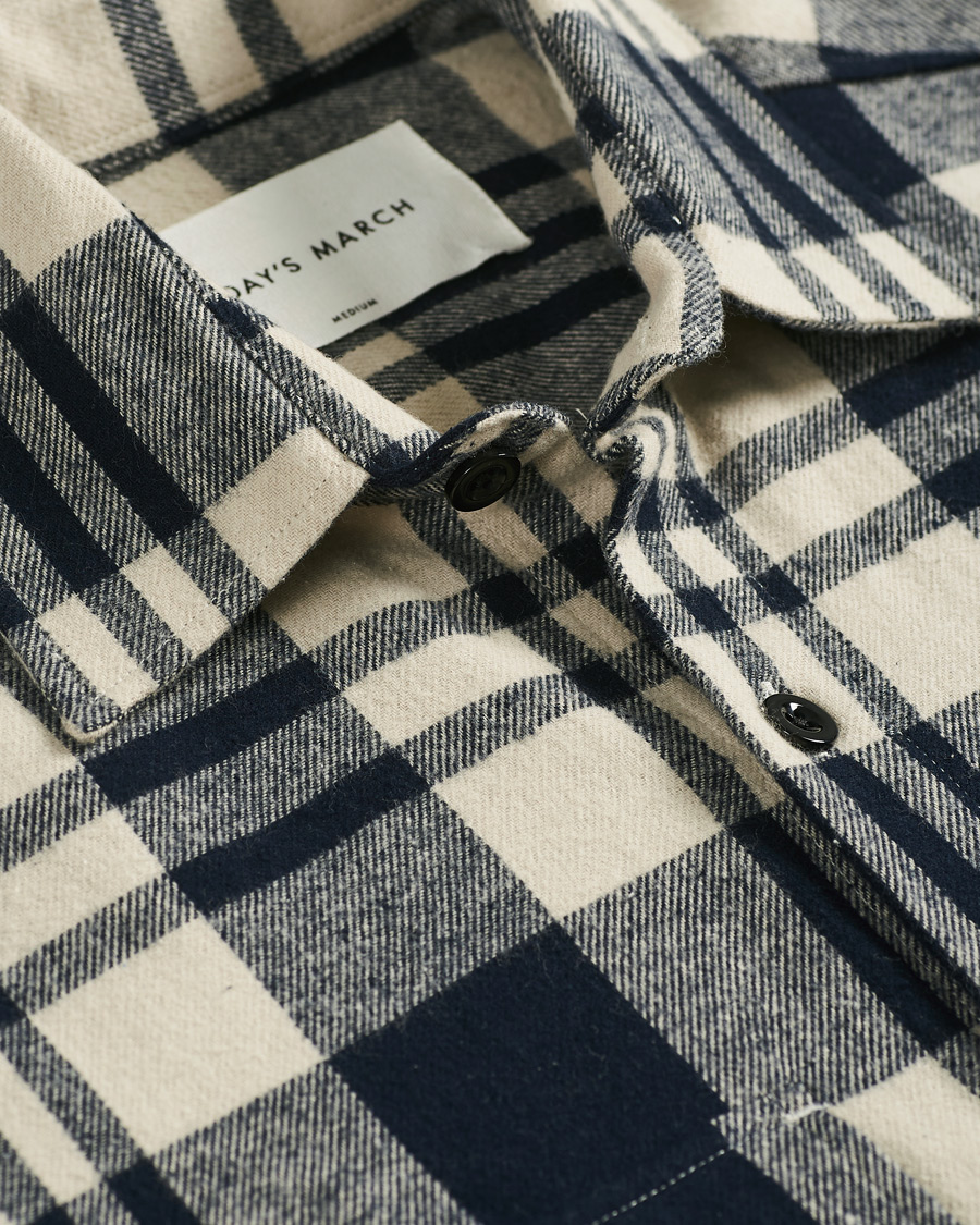 Heren | Overhemden | A Day's March | Cardiff Checked Flannel Shirt Off White/Navy