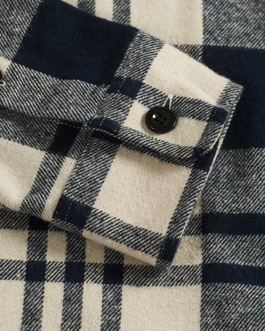 Heren | Overhemden | A Day's March | Cardiff Checked Flannel Shirt Off White/Navy