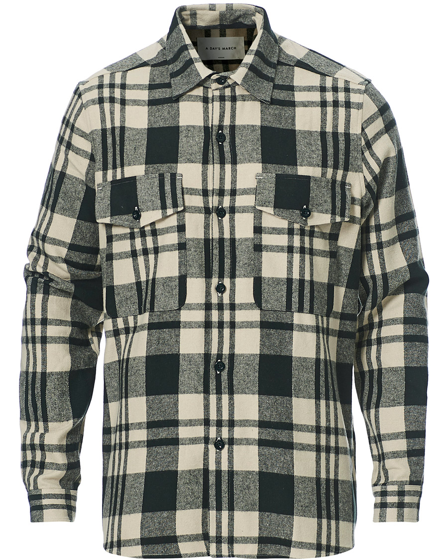 Heren | Overhemden | A Day's March | Cardiff Checked Flannel Shirt Off White/Seaweed