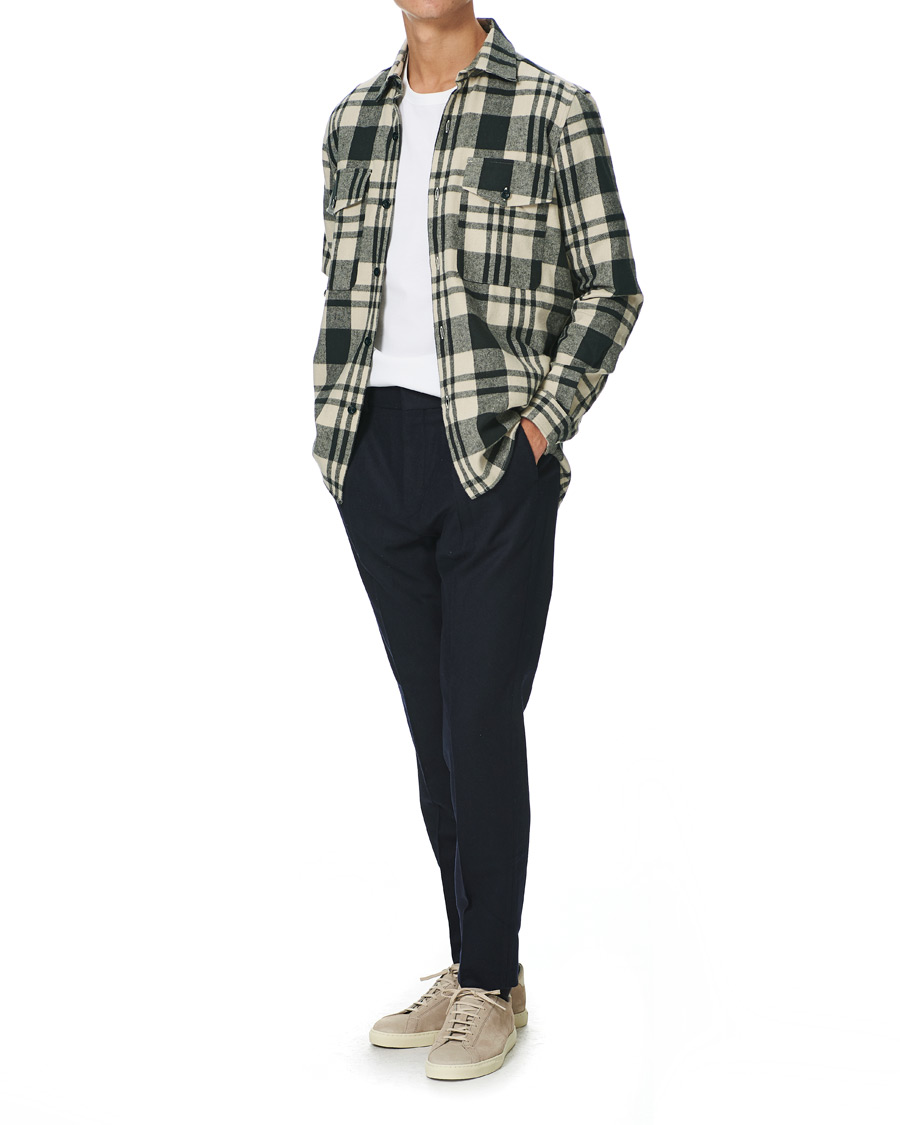 Heren | Overhemden | A Day's March | Cardiff Checked Flannel Shirt Off White/Seaweed