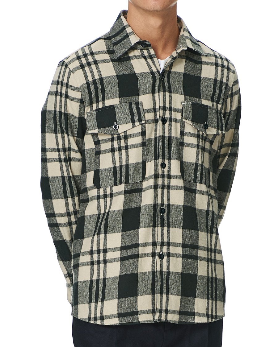 Heren | Overhemden | A Day's March | Cardiff Checked Flannel Shirt Off White/Seaweed