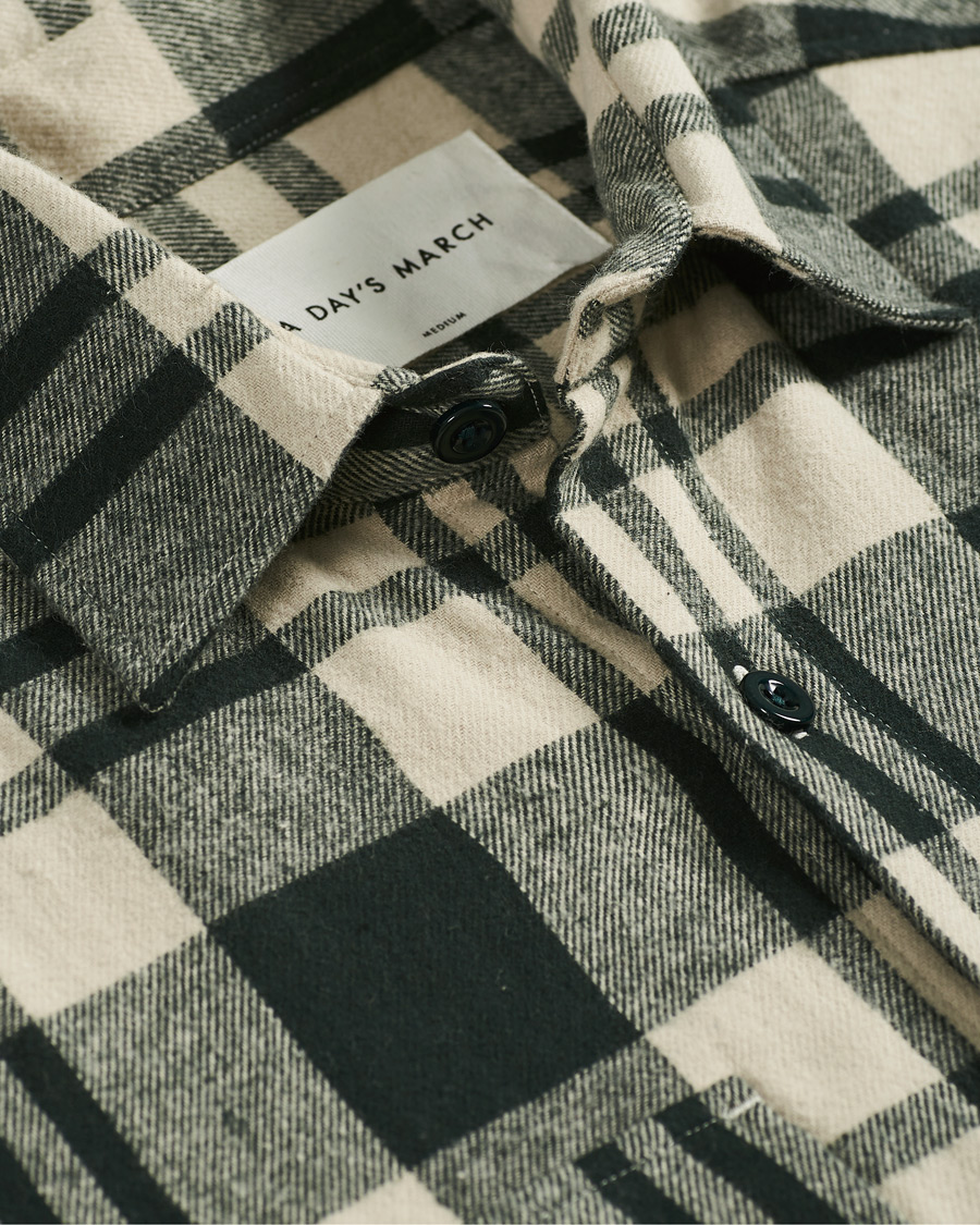 Heren | Overhemden | A Day's March | Cardiff Checked Flannel Shirt Off White/Seaweed