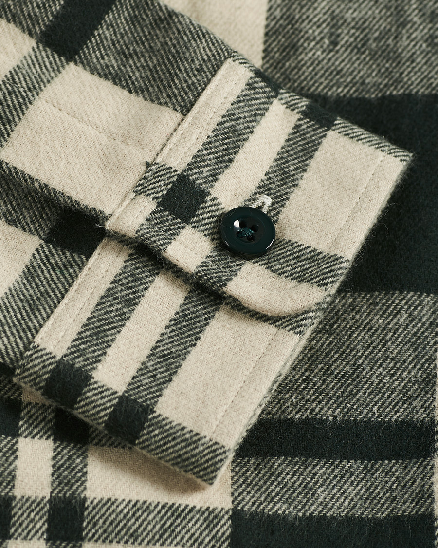 Heren | Overhemden | A Day's March | Cardiff Checked Flannel Shirt Off White/Seaweed