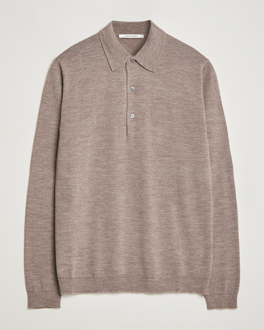 Heren | Business & Beyond | A Day's March | Ambroz Merino Polo Taupe Melange