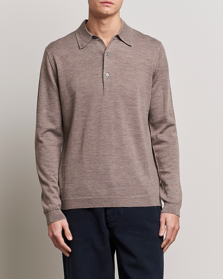 Heren | Gebreide poloshirts | A Day's March | Ambroz Merino Polo Taupe Melange