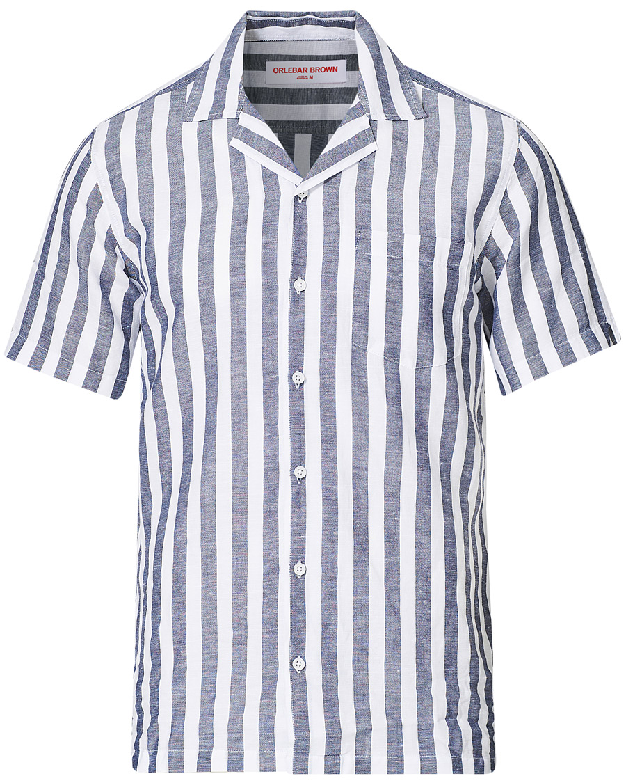 Heren | Overhemden | Orlebar Brown | Hibbert Linen/Cotton Short Sleeve Shirt Ink/Cloud