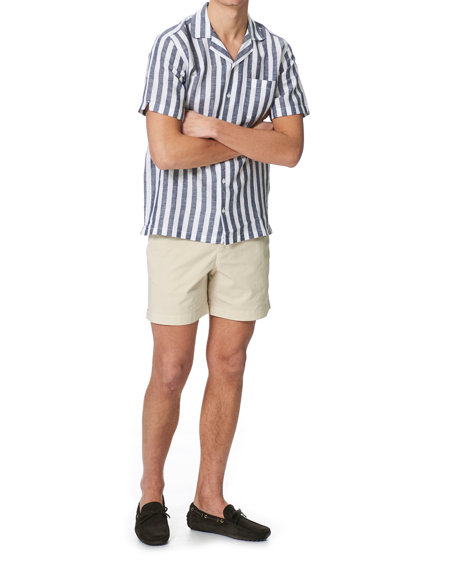 Heren | Overhemden | Orlebar Brown | Hibbert Linen/Cotton Short Sleeve Shirt Ink/Cloud