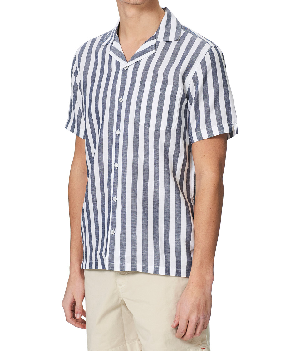 Heren | Overhemden | Orlebar Brown | Hibbert Linen/Cotton Short Sleeve Shirt Ink/Cloud