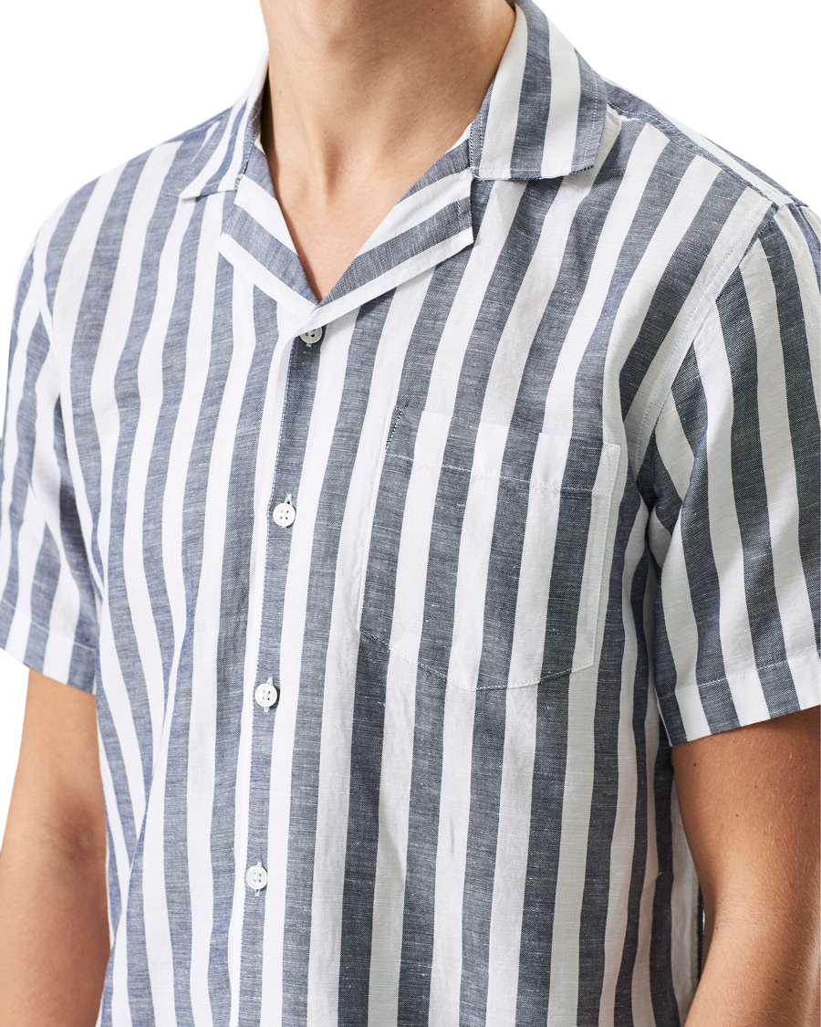 Heren | Overhemden | Orlebar Brown | Hibbert Linen/Cotton Short Sleeve Shirt Ink/Cloud