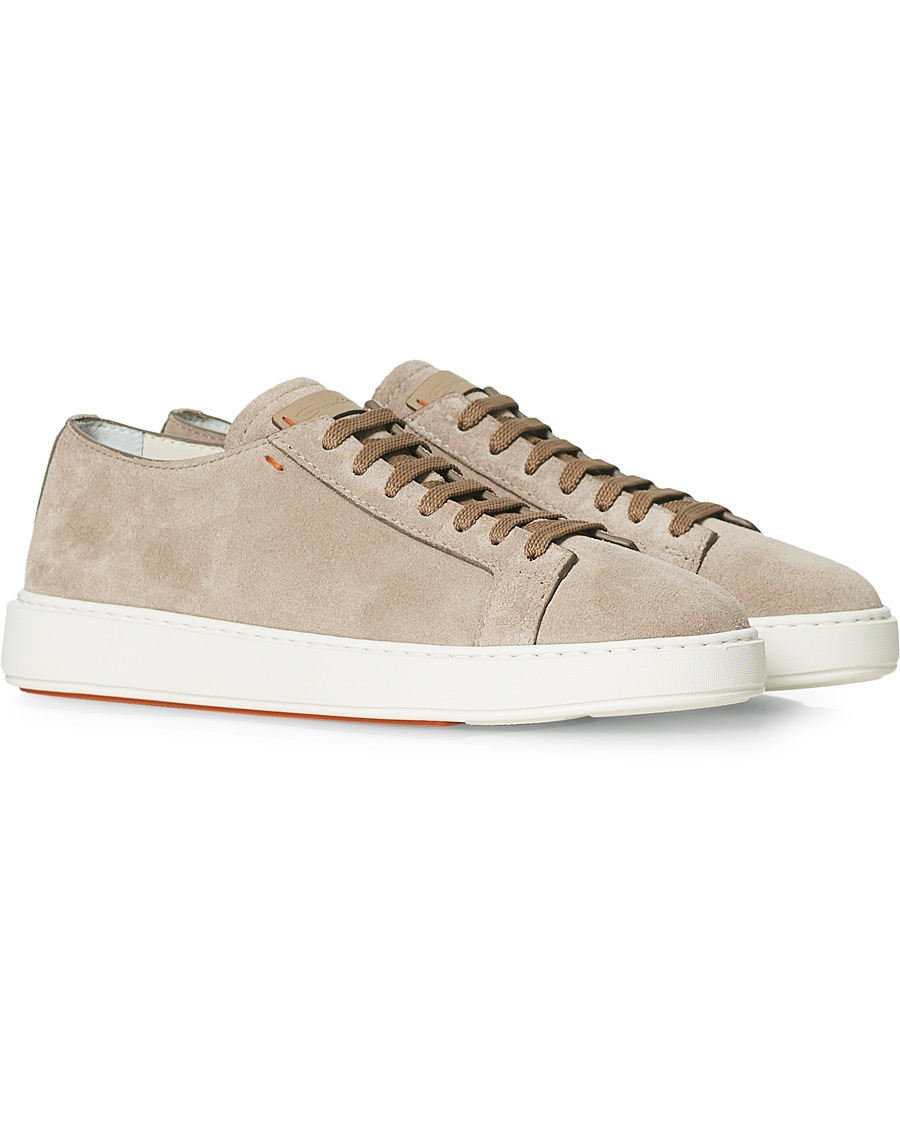 Heren | Santoni Derby Plain Sneaker Beige Suede | Santoni | Derby Plain Sneaker Beige Suede