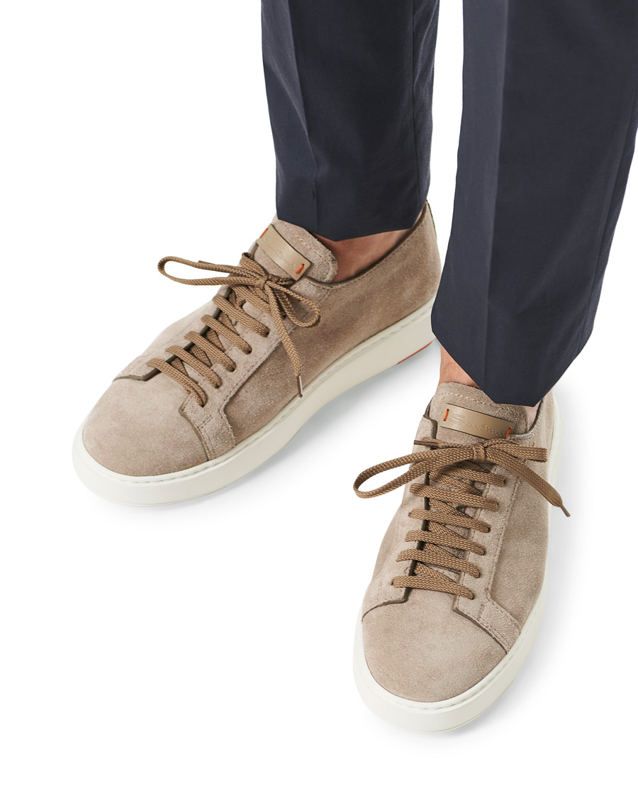 Heren | Santoni Derby Plain Sneaker Beige Suede | Santoni | Derby Plain Sneaker Beige Suede