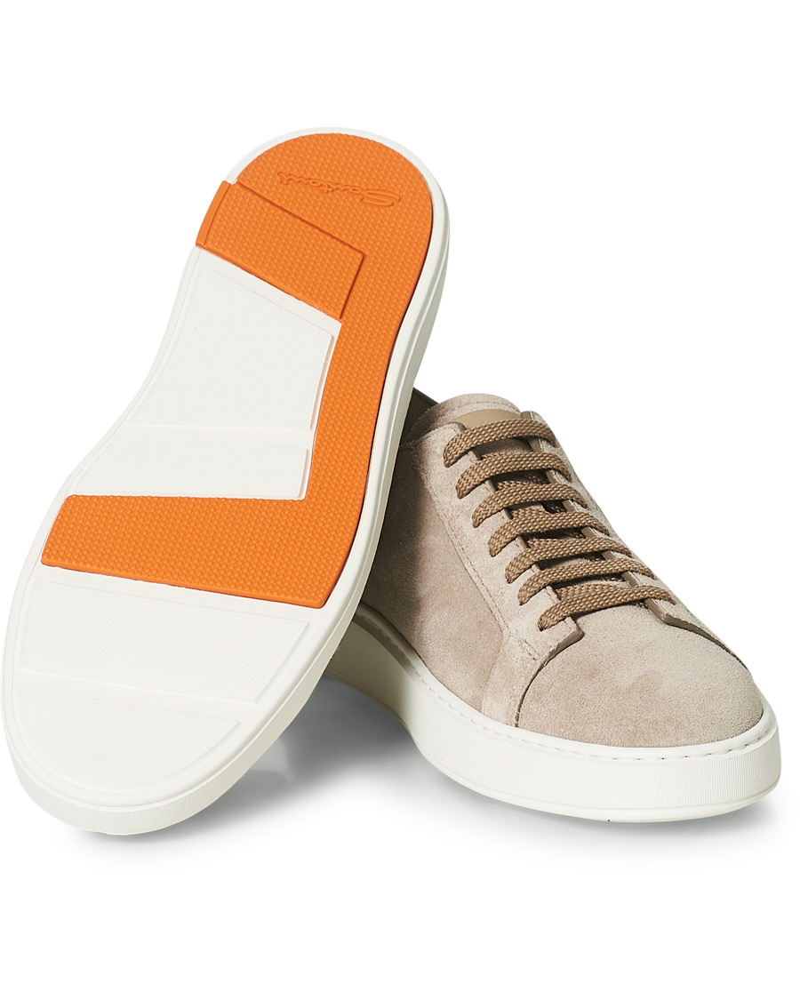 Heren | Santoni Derby Plain Sneaker Beige Suede | Santoni | Derby Plain Sneaker Beige Suede