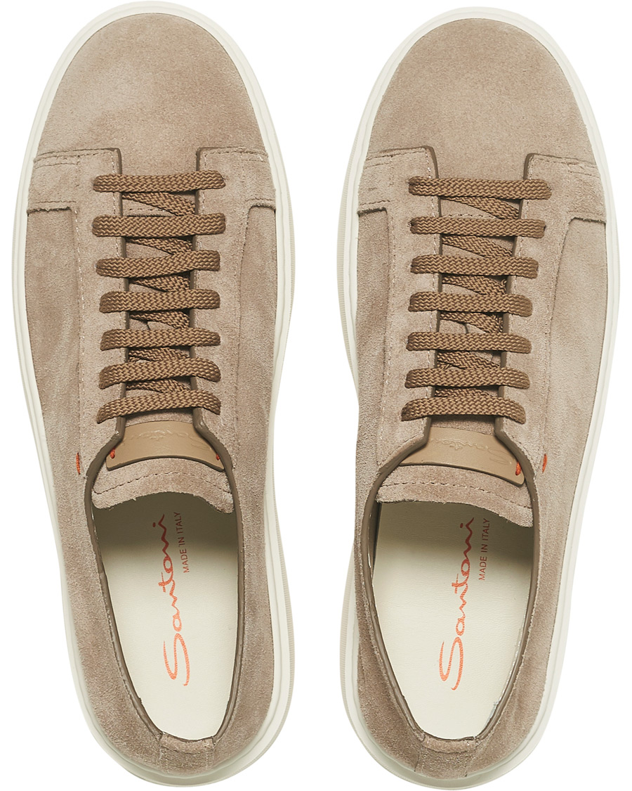 Heren | Santoni Derby Plain Sneaker Beige Suede | Santoni | Derby Plain Sneaker Beige Suede