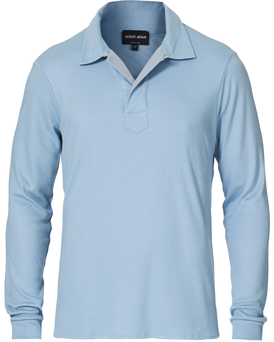 Heren | Truien | Giorgio Armani | Silk Blend Long Sleeve Polo Light Blue