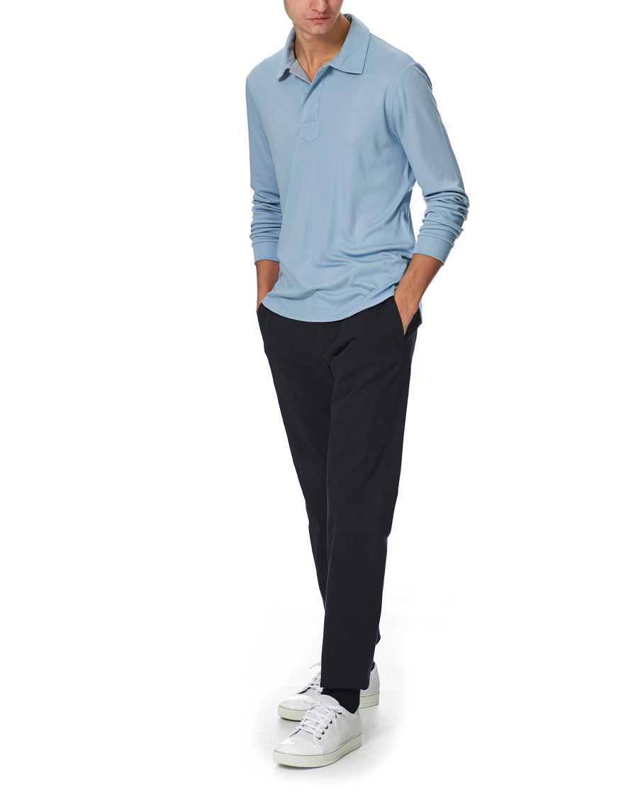 Heren | Truien | Giorgio Armani | Silk Blend Long Sleeve Polo Light Blue