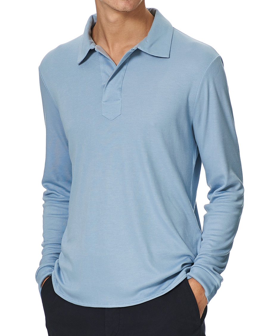 Heren | Truien | Giorgio Armani | Silk Blend Long Sleeve Polo Light Blue