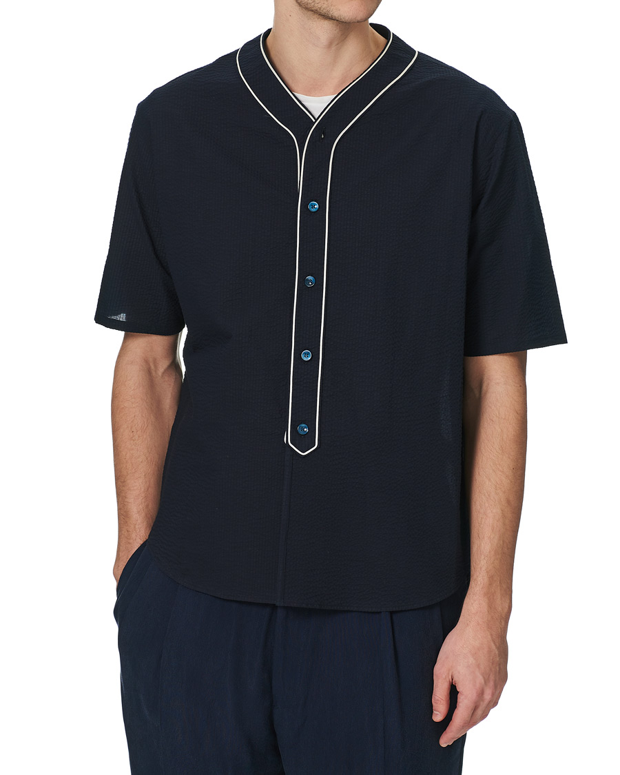 Heren | Overhemden | Giorgio Armani | Short Sleeve Seersucker Guru Shirt Navy