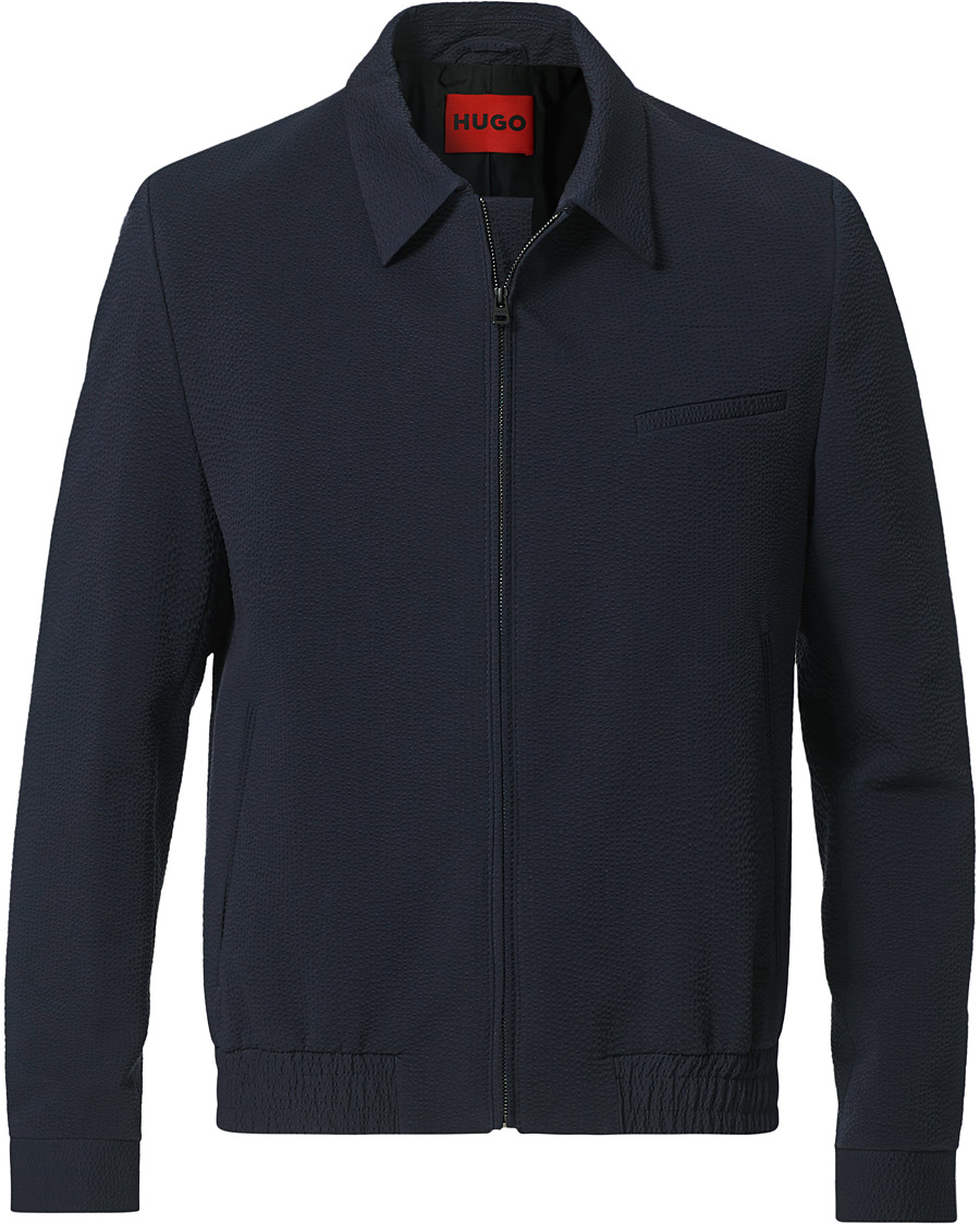 Heren | Jassen | HUGO | Hellis Seersucker Bomber Jacket Dark Blue