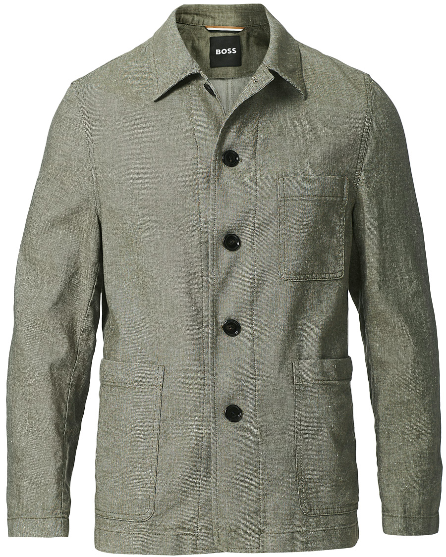 Heren | Blazers | BOSS BLACK | BOSS Carper Cotton/Linen Workwear Jacket Open Green
