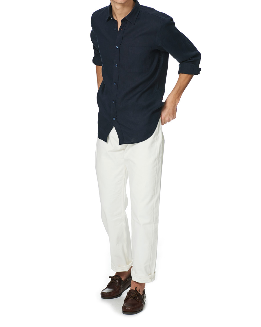 Heren | Overhemden | BOSS ORANGE | BOSS Casual Relegent Linen Shirt Dark Blue