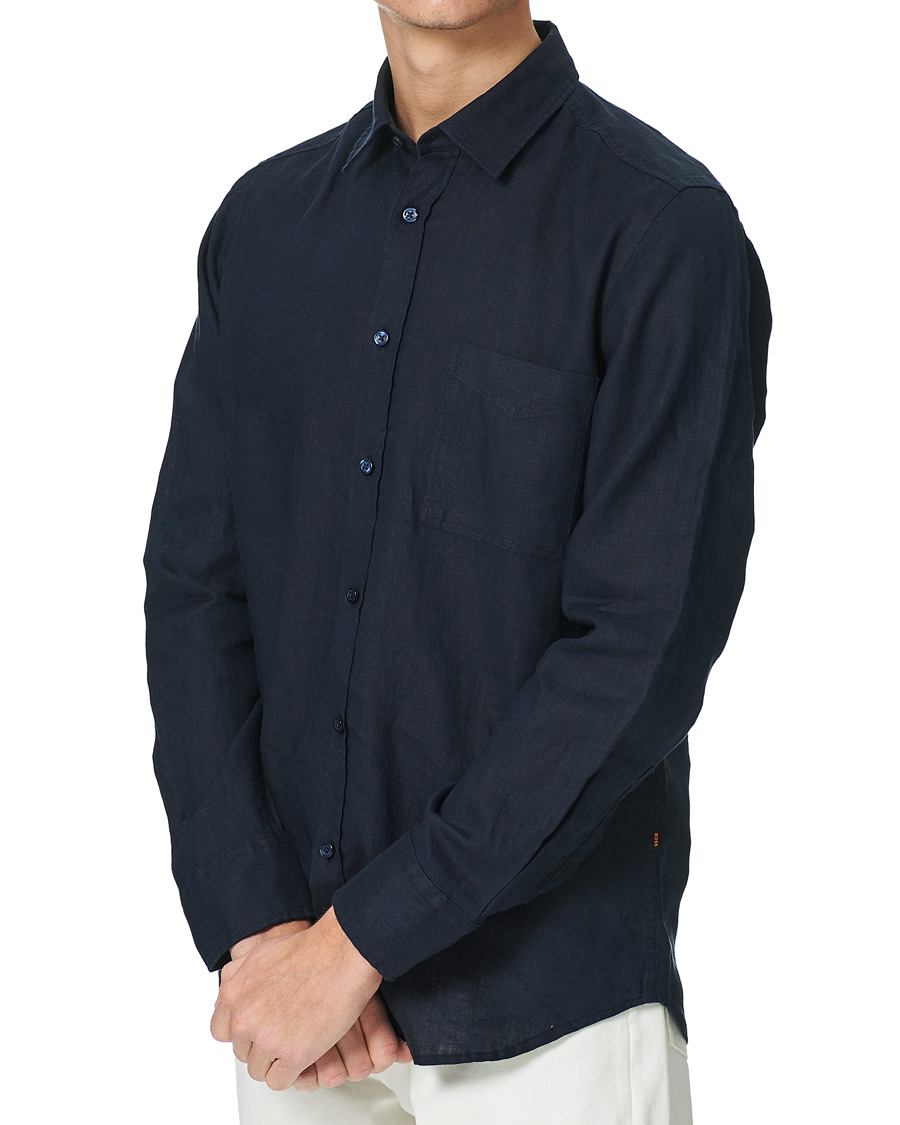 Heren | Overhemden | BOSS ORANGE | BOSS Casual Relegent Linen Shirt Dark Blue