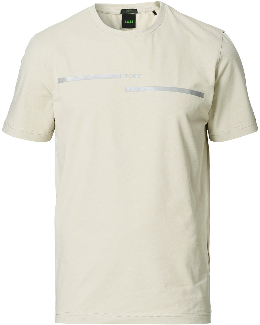 Heren | T-shirts | BOSS GREEN | BOSS Athleisure Taped Logo Crew Neck Tee Light Beige