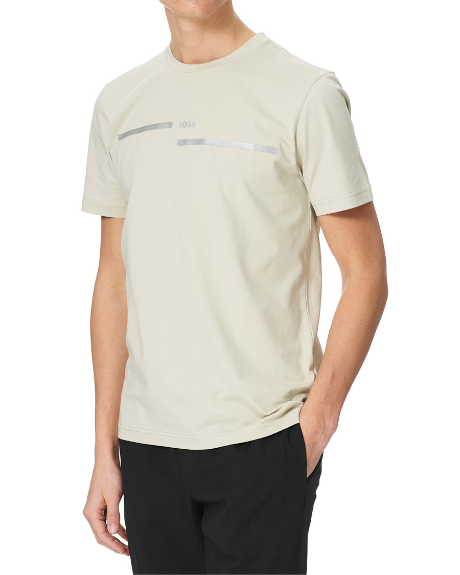 Heren | T-shirts | BOSS GREEN | BOSS Athleisure Taped Logo Crew Neck Tee Light Beige