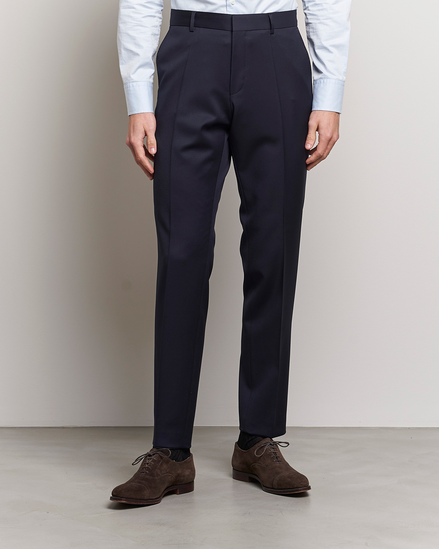Heren | Trouwpak | BOSS BLACK | Genius Slim Fit Wool Trousers Dark Blue
