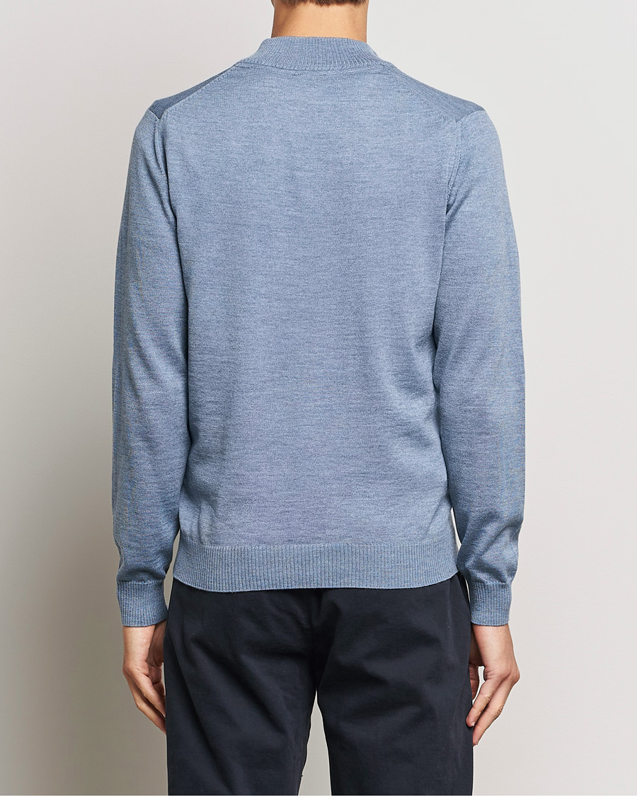 Heren | Truien | Stenströms | Merino Half Zip Light Blue