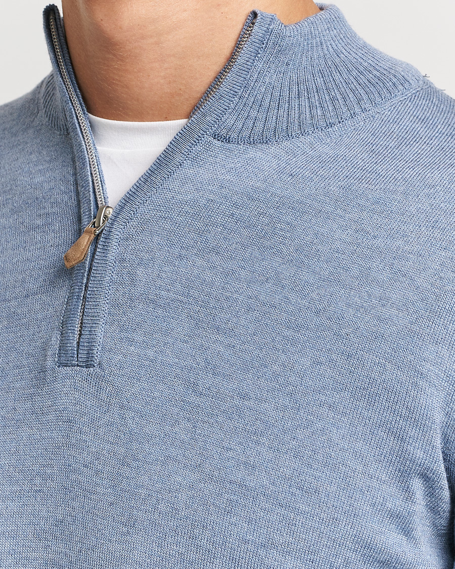 Heren | Truien | Stenströms | Merino Half Zip Light Blue